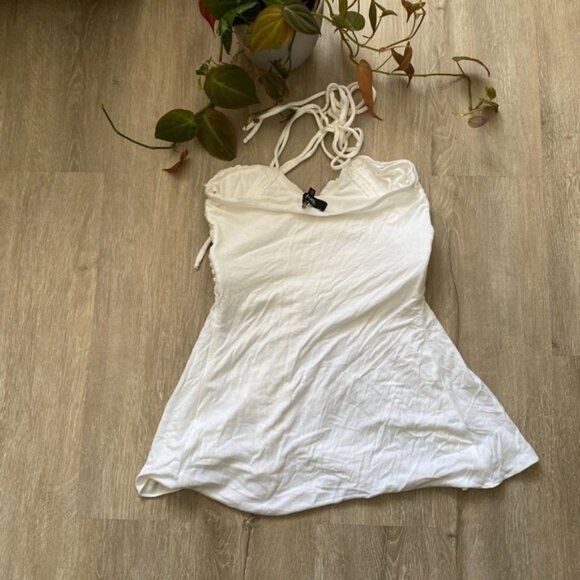 Sky Top White Draped Front Rhinestone Bling Halter Top - Picture 12 of 14